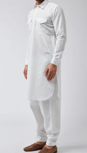 White Pathani Cotton kurta